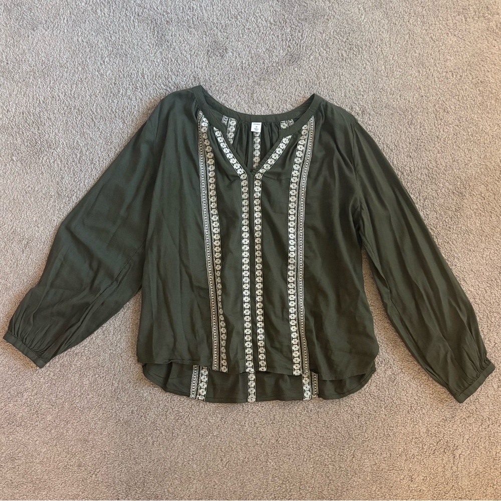 Old Navy Dark Green Embroidered Blouse